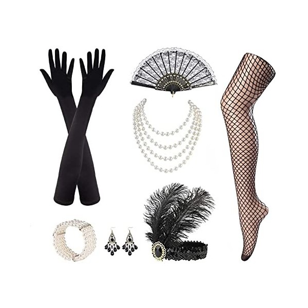 MIVAIUN 8 Pcs Accessoire Année 20 Femme, Gatsby Costume Accessoires Set, Charleston Accessoires Femme, Ensemble daccessoires