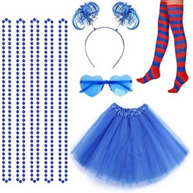 Deguisement Femme Année 80, Costume des Années 80 Contient Bandeau/Lunettes/Jupe/Chaussette/Collier, Accessoire déguisement A