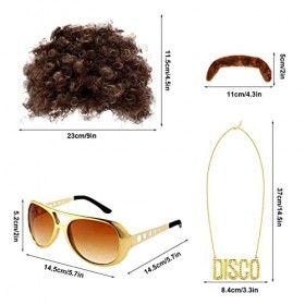 MIVAIUN Ensemble de Costume Hippie, Hommes Hippie Perruques Costume Accessoires Set, Accessoires Hippie, Perruque Afro, Fauss