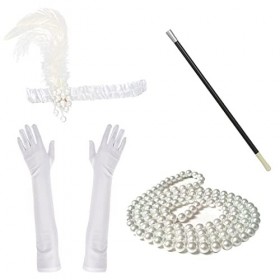 Robelli Ensemble daccessoires de déguisement Charleston des années 1920 pour femme blanc 2 