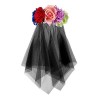 Halloween Bandeau à Cheveux Fille Femme Couronne de Fleurs Rose Grand Halloween Serre-tête avec Voile Noir élégant Serre-tête