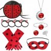 Deguisement Rouges Costume Accessoires pour Fille,Masque+Gants+Sac+Cheveux+Collier+Bracelet+Boucle Doreille,pour Halloween C