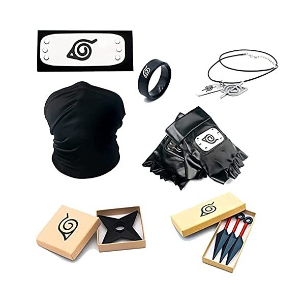 Yoeaiwoas Cosplay Accessoires de Déguisement Anime Konoha Bandeau Kakashi Masque Gants Anneaux Collier Pendentif Jouet en Pla