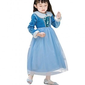 IWEMEK Déguisement Reine des Neige Robe Princesse Anna Elsa Costume avec Accessoires Enfant Fille Anniversaire Noël Halloween