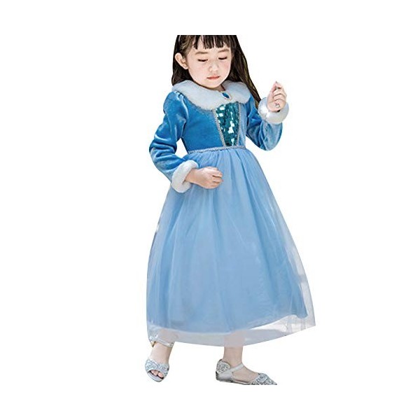IWEMEK Déguisement Reine des Neige Robe Princesse Anna Elsa Costume avec Accessoires Enfant Fille Anniversaire Noël Halloween