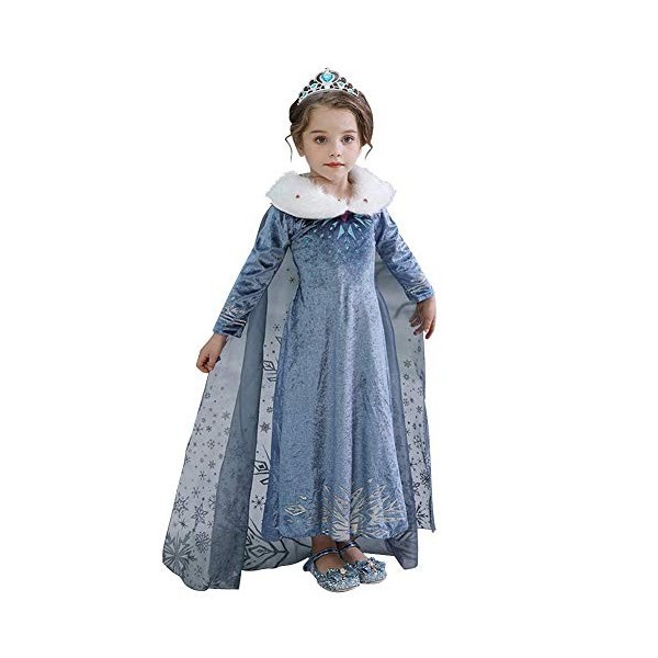 IWEMEK Déguisement Reine des Neige Robe Princesse Anna Elsa Costume avec Accessoires Enfant Fille Anniversaire Noël Halloween