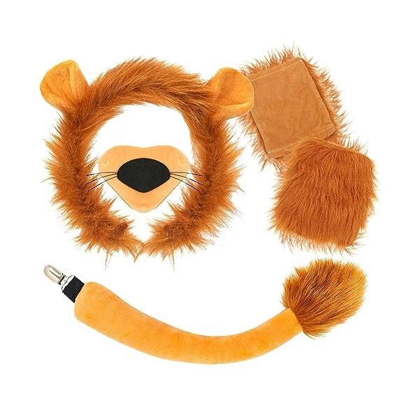 XEPST Ensemble de Costumes de Lion Animal, Bandeau Oreilles de Lion Queue et Patte pour Costume dAnimal Accessoires de Fête 