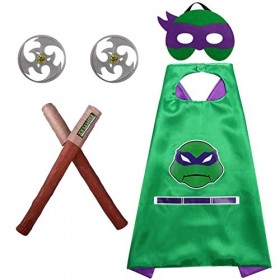 Amycute Déguisement Tortue Ninja Costume Ninja Enfant Accessoire Super Héros Cape Masque Cosplay Manga Carnaval Halloween Cad