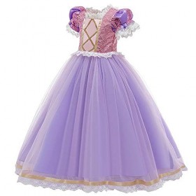 IWEMEK Enfants Déguisements Filles Raiponce Robe de Princesse Longue en tulle + Accessoires Ensemble Conte De Fées Cosplay Ha