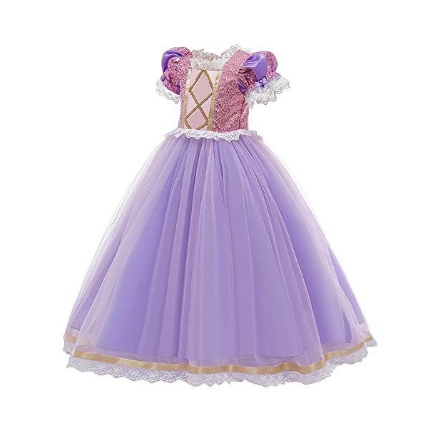 IWEMEK Enfants Déguisements Filles Raiponce Robe de Princesse Longue en tulle + Accessoires Ensemble Conte De Fées Cosplay Ha