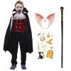 Amycute Vampire Deguisement Halloween Garçon Cape Tatouage Oreille Elfe Vampire Maquillage Costume Halloween Veste Gothique C