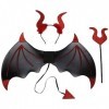 Tomicy Deguisement Diable Aile de Demon avec Cornes de Diable Rouge Costume 3 pièces pour Fête Halloween Carnaval Ornement Ac