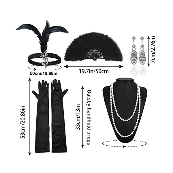 MIVAIUN 6 Pcs 1920s Gatsby Costume Accessoires Set, Accessoire Année 20 Femme, Charleston Accessoires Femme, Ensemble dacces