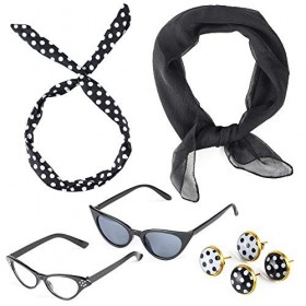 Beelittle Années 50 Costume Accessoires Set Années 1950 en Mousseline De Soie Écharpe Oeil De Chat Lunettes De Vue Bandana Ba