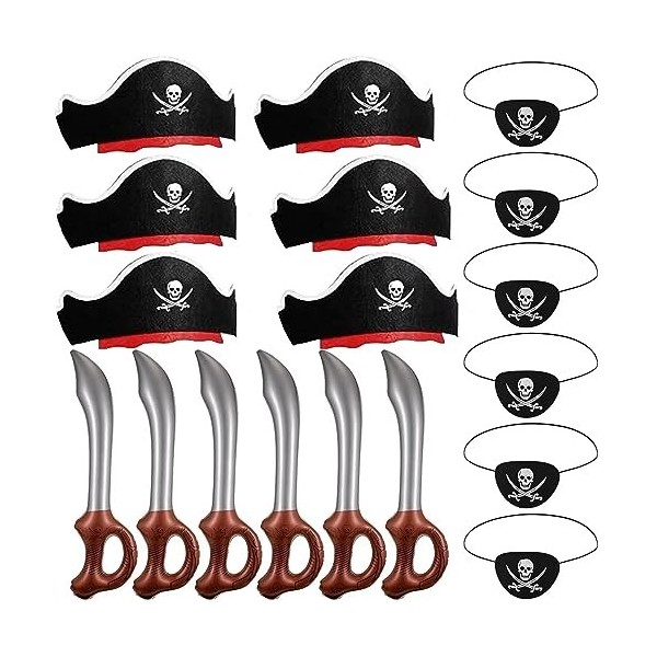 Giaonlgy 18 Pièces Ensemble Pirate Enfant,Déguisement de Pirate Accessoires,Party Costume de Pirate avec Chapeau, Epée Gonfla