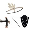 Ebeta Années 1920 Accessoires Set Flapper Bandeau Charleston Déguisement Accessoires 1920s Bandeau Flapper Perle Collier Bouc