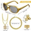 LGZIN Kit de Costume Hip Hop, 5 Pièces Accessoires de Rappeur des Années 80/90, Collier Dollar, Or Bague Dollar, Bracelet en 