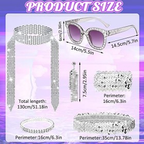 Lot de 6 accessoires disco des années 70, ensemble de costume disco des années 70, cadre carré, boucles doreilles, bandeau à