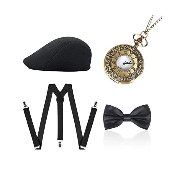 MIVAIUN 4 Pcs Années 1920 Hommes Déguisements Accessoires, 20s Mafia Flapper Gatsby Costume Kit, 1920s Accessoires pour Homme