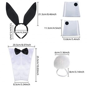 PMELCXD Ensemble daccessoires de lapin pour femme - Bandeau oreilles de lapin - Collier - Nœud papillon - Manchettes - Queue