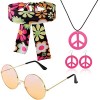 Ailesiy Costume hippie pour femme - Style années 60 et 70 - Bandeau rétro vintage - Lunettes - Symbole de la paix des années 