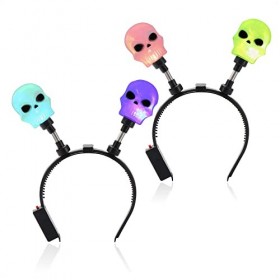 com-four® 2x serre-tête tête de mort Halloween avec lumière LED - serre-tête comme accessoire de déguisement pour soirées à t