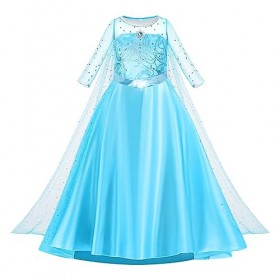AOOWU Robe Princesse Fille, Robe Elsa Enfant de Princesse, Deguisement Robe Princesse, Déguisement de Cape pour Fête/Cosplay 