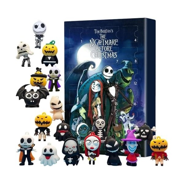 Calendrier de lAvent 2023 avec jouets dHalloween - Contient 24 jouets Jack et Sallys - Calendrier de lAvent pour tout-peti