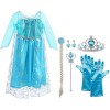 Vicloon Robe Elsa Enfant de Princesse,5pcs Robe Princesse Elsa Deguisement Elsa Reine des Neiges avec Accessoires de Baguette