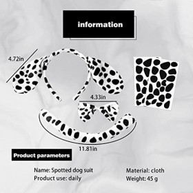 Costume Dalmatien Dalmatien Chien Oreille Bandeau Noeud Papillon Queue Ensemble avec 4 Feuilles Feutre Adhésif pour Halloween