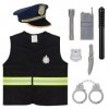 Police Deguisement Enfant 8 pièces Policier Costume Accessoires avec Chapeau de policier Gilet Menottes et accessoires, Jouet