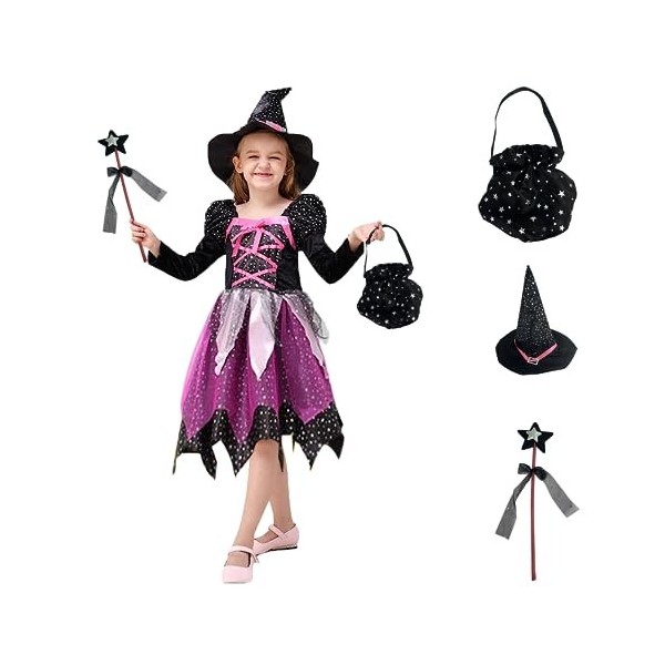 YAWMLYE Costume de sorcière pour filles Déguisement Halloween: magicien pour enfants habillant des costumes de cosplay - avec