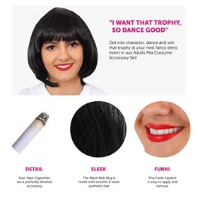 Ensemble daccessoires de déguisement Mia pour adulte – Perruque Bob noire, rouge à lèvres rouge, fausses cigarettes et faux 