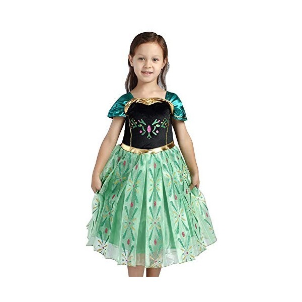 IWEMEK Filles Déguisements Princesse Anna Robe + Accessoires Reine des Neige 2 Costume de Carnaval Halloween Noël Robes de fê