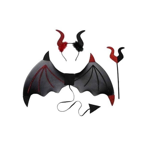 ACTOYS Halloween Deguisement Diable, 3 Pcs Diable Costume Ange Femme, Ailes du Diable, Cornes du Diable, Fourchette du Diable