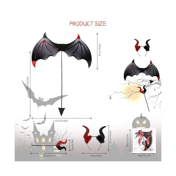 ACTOYS Halloween Deguisement Diable, 3 Pcs Diable Costume Ange Femme, Ailes du Diable, Cornes du Diable, Fourchette du Diable