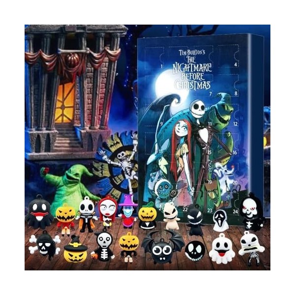 Calendrier de lAvent 2023 avec jouets dHalloween - Contient 24 jouets Jack et Sallys - Calendrier de lAvent pour tout-peti