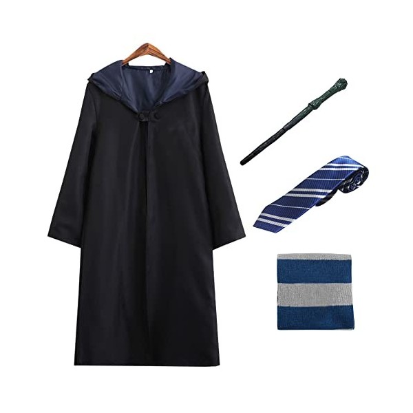 Lito Angels Deguisement Sorcier per Enfant, Ensemble de Costumes Cape avec Lunettes, Baguette Magique, Écharpe et Cravate T