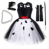 IWEMEK Déguisement Cruella Enfant Fille 101 Dalmatien Costume sans manches tricoté Tutu robe avec perruque gants accessoires 