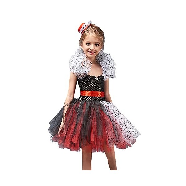 IWEMEK Déguisement Cruella Enfant Fille 101 Dalmatien Costume sans manches tricoté Tutu robe avec perruque gants accessoires 