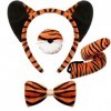 4 Pcs Kits Costume de Tigre pour Enfants, Bandeau d’Oreille de Tigre Nez Queue et Noeud Papillon de Tigre, Accessoires de Dég