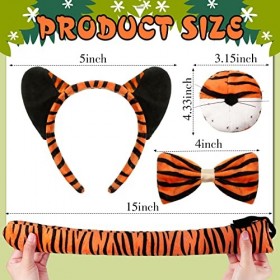 4 Pcs Kits Costume de Tigre pour Enfants, Bandeau d’Oreille de Tigre Nez Queue et Noeud Papillon de Tigre, Accessoires de Dég