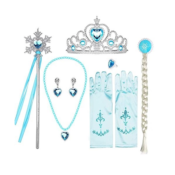 7 Pièces Princesse Accessoires Pour Costume dElsa, Accessoires Elsa, Accessoire Reine des Neiges Enfan, Accessoires Deguisem