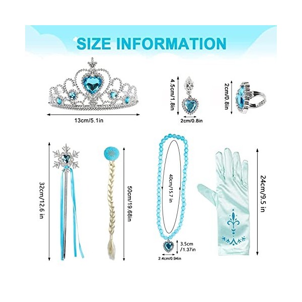 7 Pièces Princesse Accessoires Pour Costume dElsa, Accessoires Elsa, Accessoire Reine des Neiges Enfan, Accessoires Deguisem