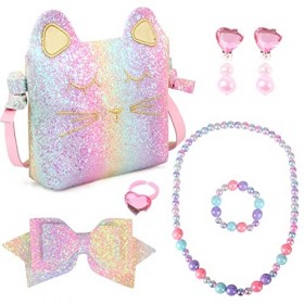 BIQIQI Sac à Main pour Enfants Filles Briller Licorne Sac à Main Bijoux Cadeaux Fête Déguisement Accessoires Cadeaux pour Enf