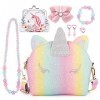 JYPS Sac à Main Licorne pour Petites Filles, 7PCS Sac à Bandoulière Mignon pour Enfants avec Dress up Jewelry Set Faire Sembl