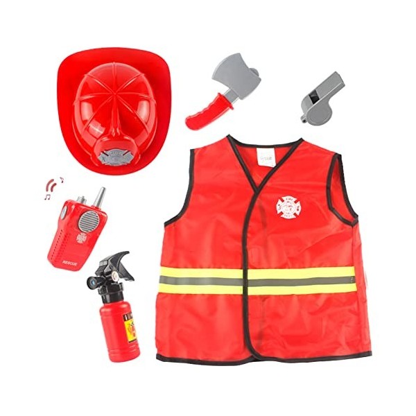 Costume Pompier Enfant 8 Pièces - Casque, Extincteur, Talkie-Walkie - Jeu De Rôle Et Déguisement