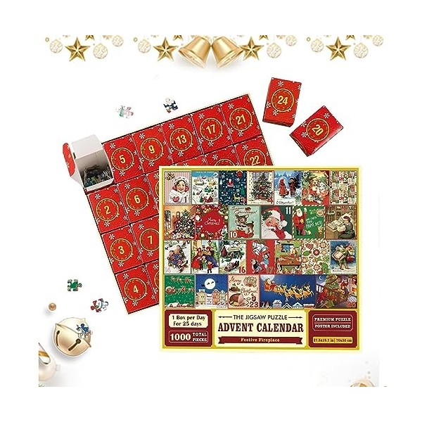 Puzzle lAvent – lAvent Noël – Puzzle 1 000 pièces – Puzzle Noël 2023 – compte à rebours surprise 24 jours