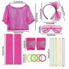 DAGORD Rose Déguisement Année 80 Accessoire Femme Fluo avec Bandeau Bracelet Néon Engrener T-Shirt Collier Boucles Annees 80 