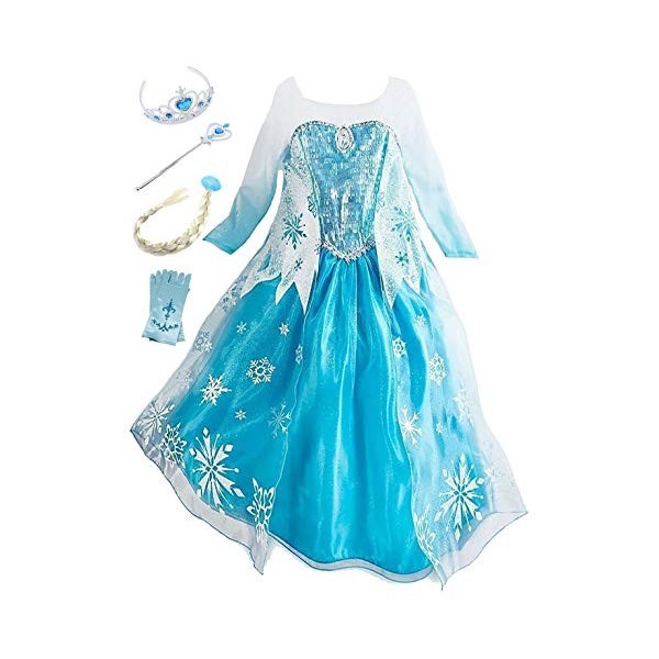 New front Fille Robe de Princesse Reine des Neiges Enfant Déguisement Princesse Elsa Costume Noël Cadeau Robe de Soirée Carna